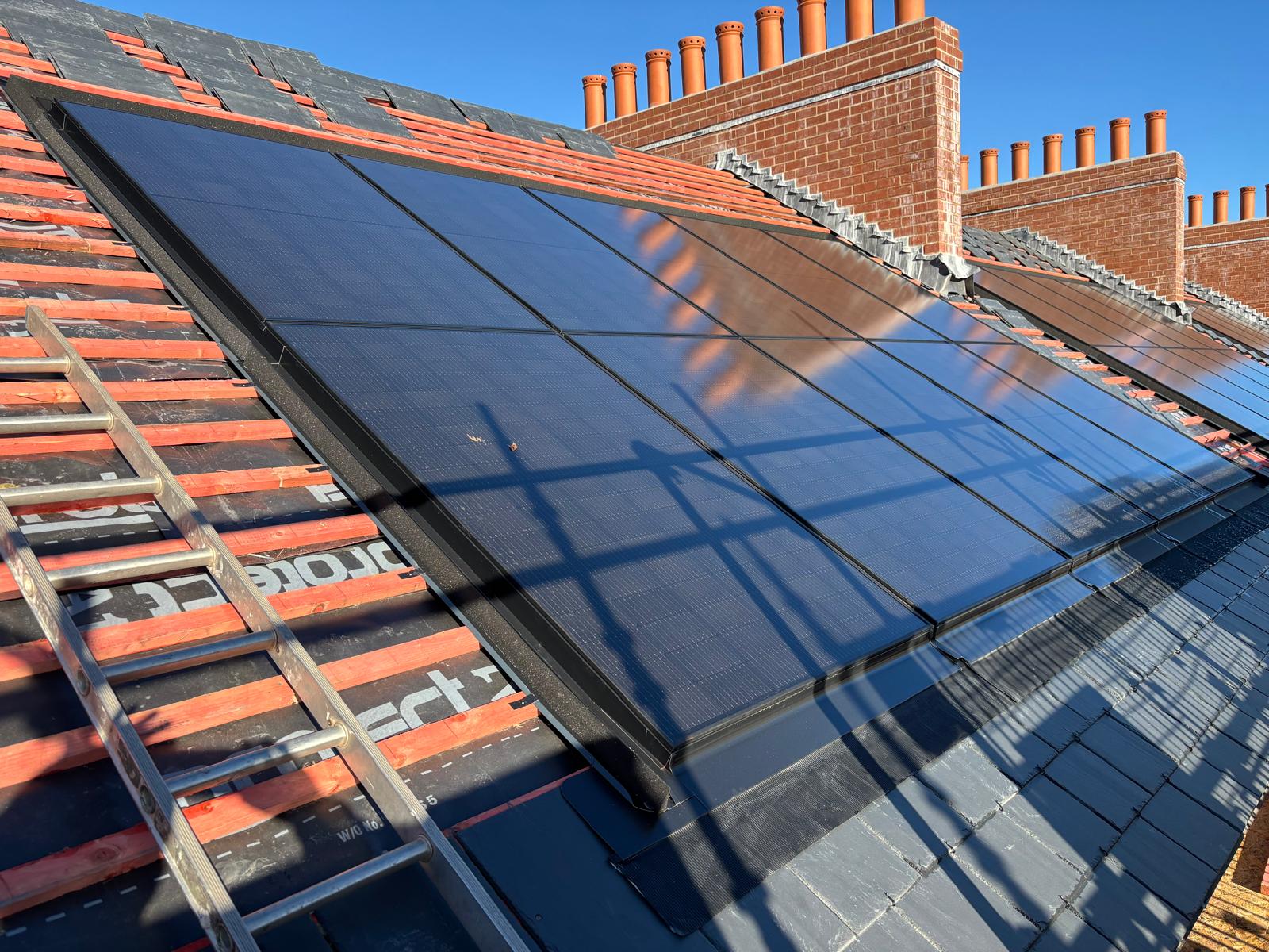 Detail of Viridian in-roof solar panels at Cambrian Place, Swansea Marina