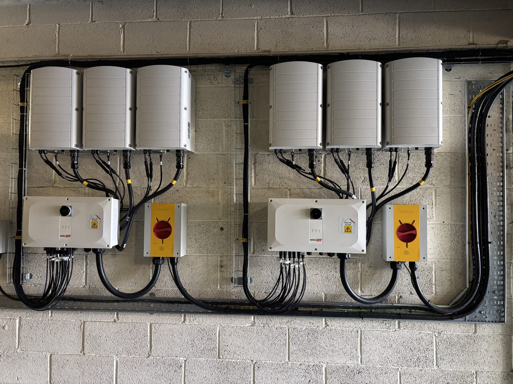 SolarEdge inverter banks and optimiser array, Rainbow Leisure Centre