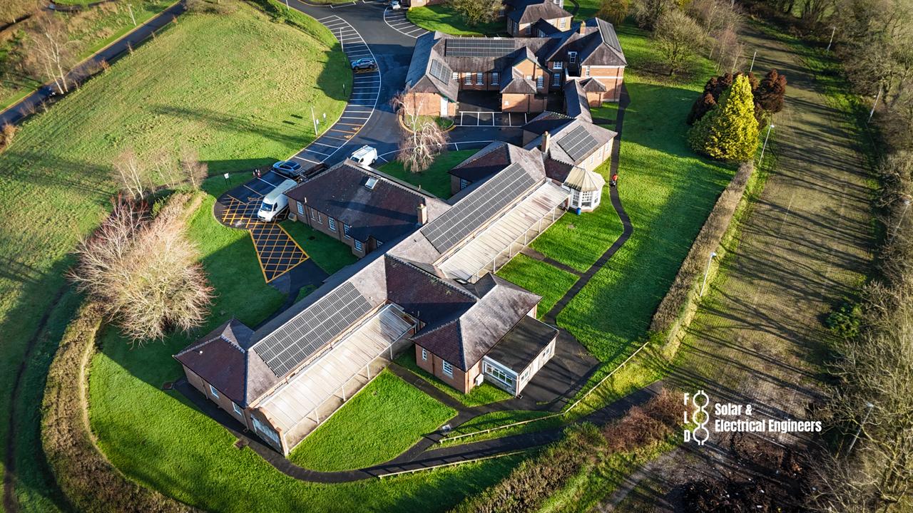 Parc Dewi Sant roof solar panel installation in progress