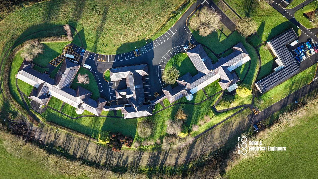 Wider view of completed solar PV installation at Parc Dewi Sant NHS site, Carmarthen